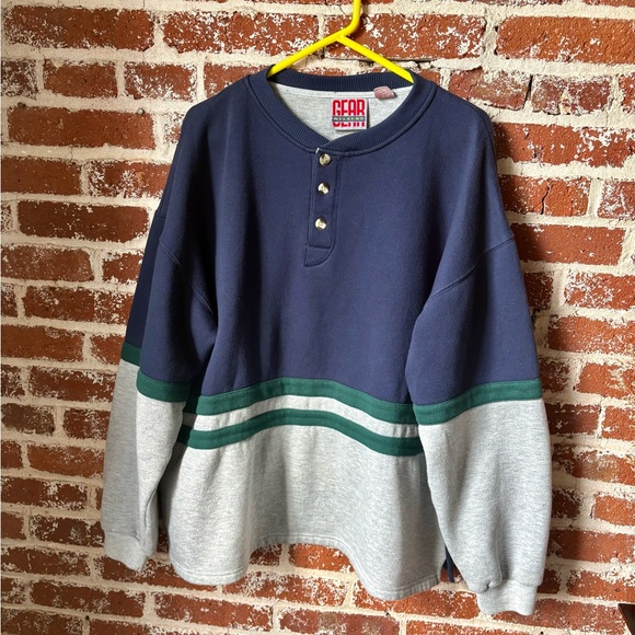 90s Colorblock Henley Sweatshirt - Picture 3 of 7